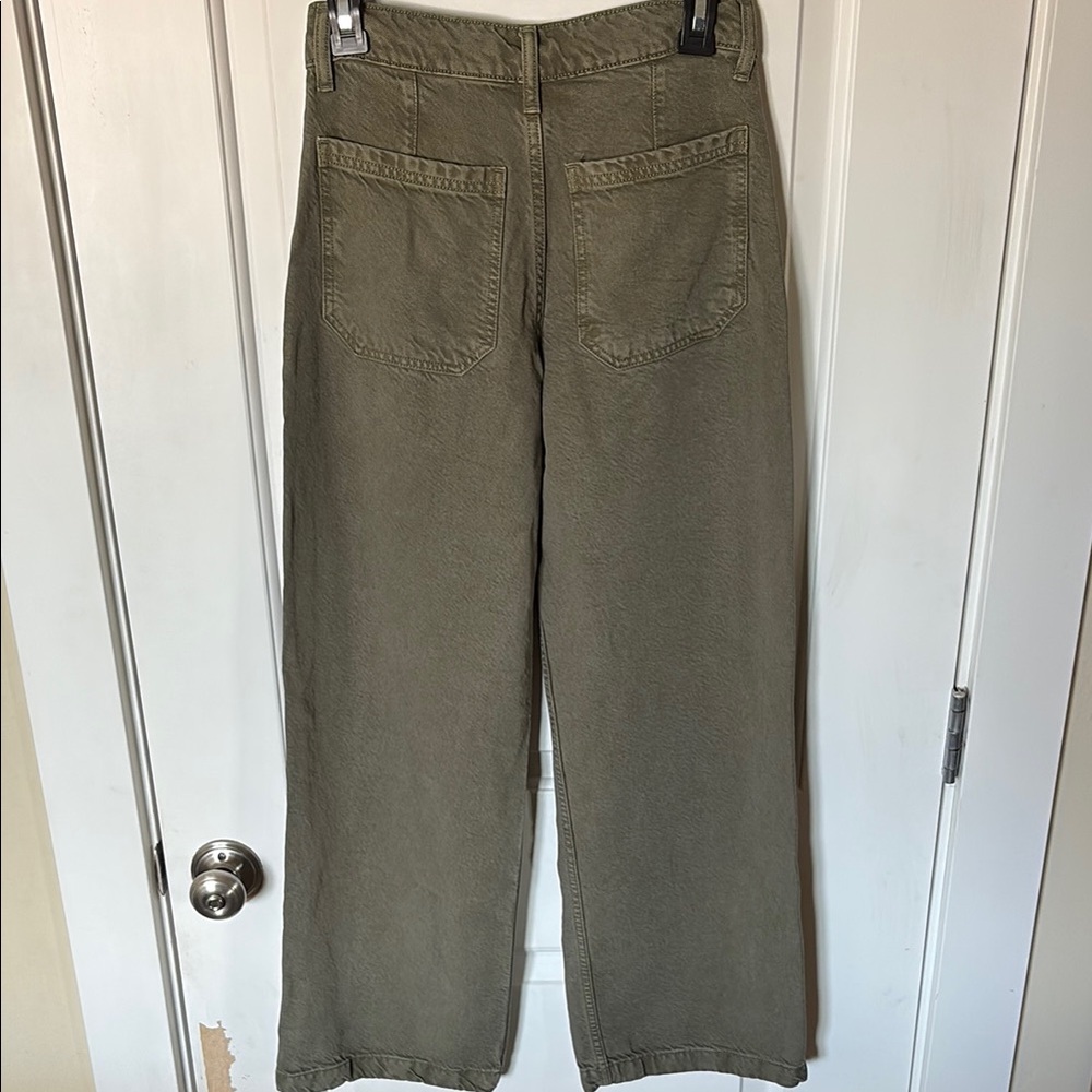 Lucky Brand Wide Leg Liquid Denim Luxe Utility Pant. Olive. Size 00/24 - Picture 10 of 14